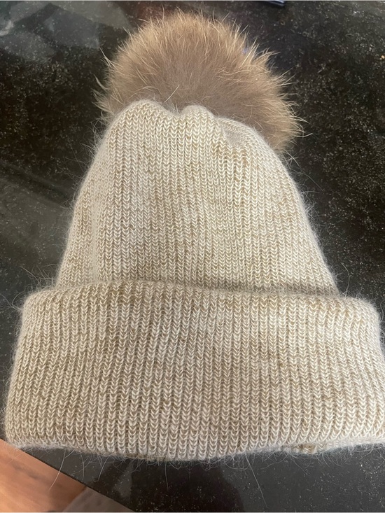 Accessories - Cream Knit Beanie with Faux Fur Pom